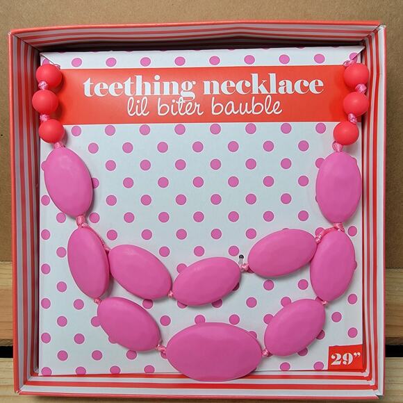 Mud Pie Lil Biter Bauble 100% Silicone Pink 29" Teething Necklace NEW - Picture 2 of 5